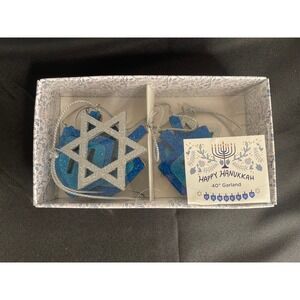 Hanukkah 40" Garland Dreidel Menorah Glitter Blue Silver Hanukkah Decoration